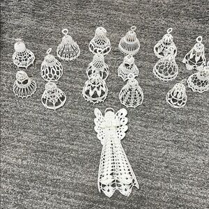 Delicate White Crochet Angel and Bell Set